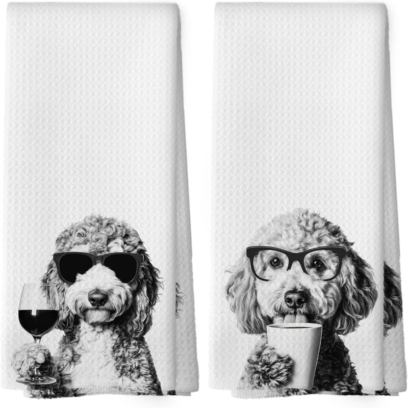 Mcehtle Funny Poodle Kitchen Towels Set of 2, Funny Dog Kitchen Accessories, Coffee Station Wine Bar Decor, Dog Chef Gift Hand Towel, Dining Room Decorative Tea Towel Dish Towels 16x24 Inch - Image 1